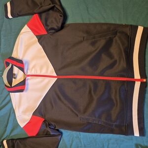 Blue and White Bomber Jacket with Color Blocking